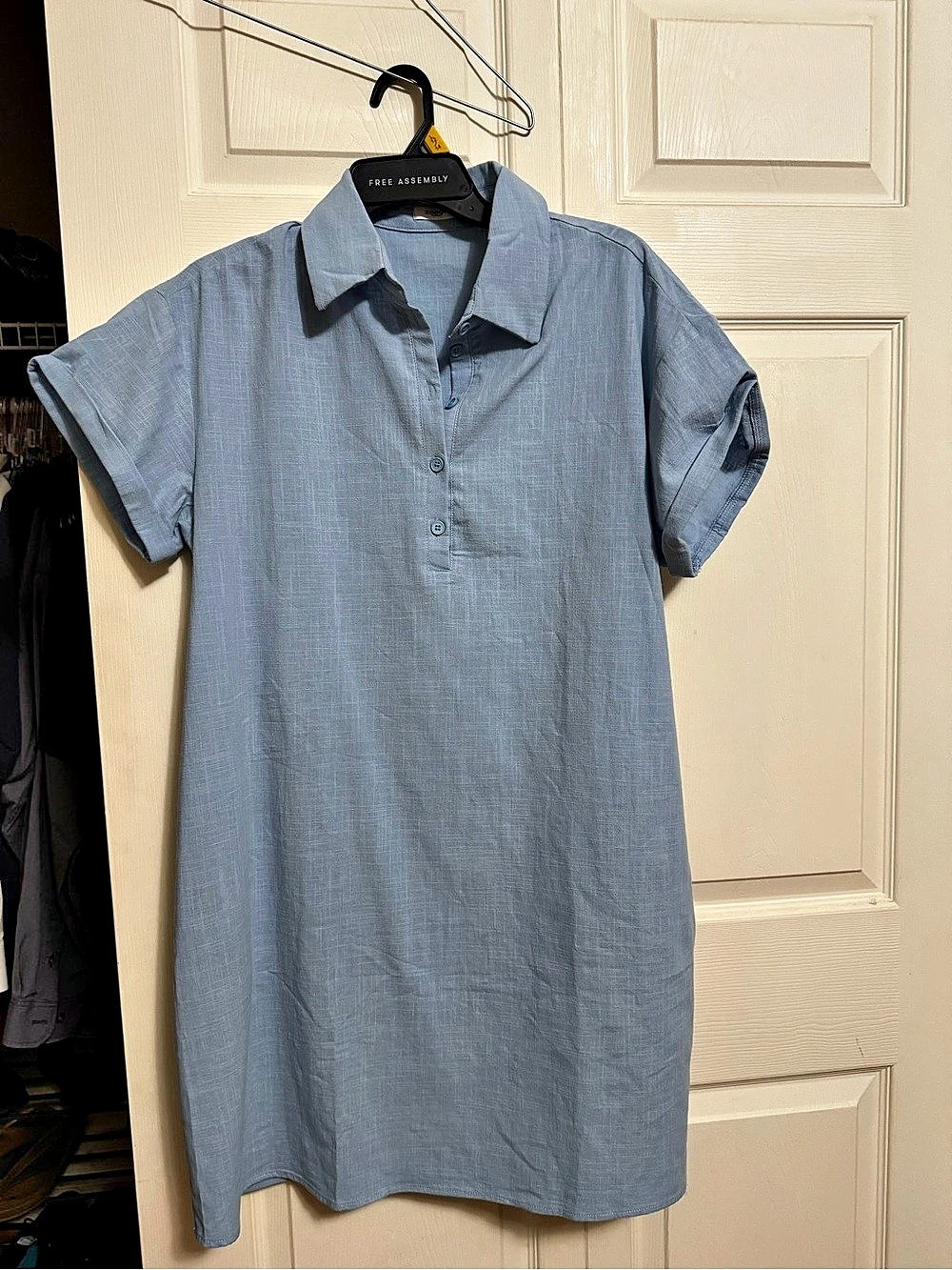 zeagoo Women's Casual Short Sleeve Button Down Shirt Dress Blue Large